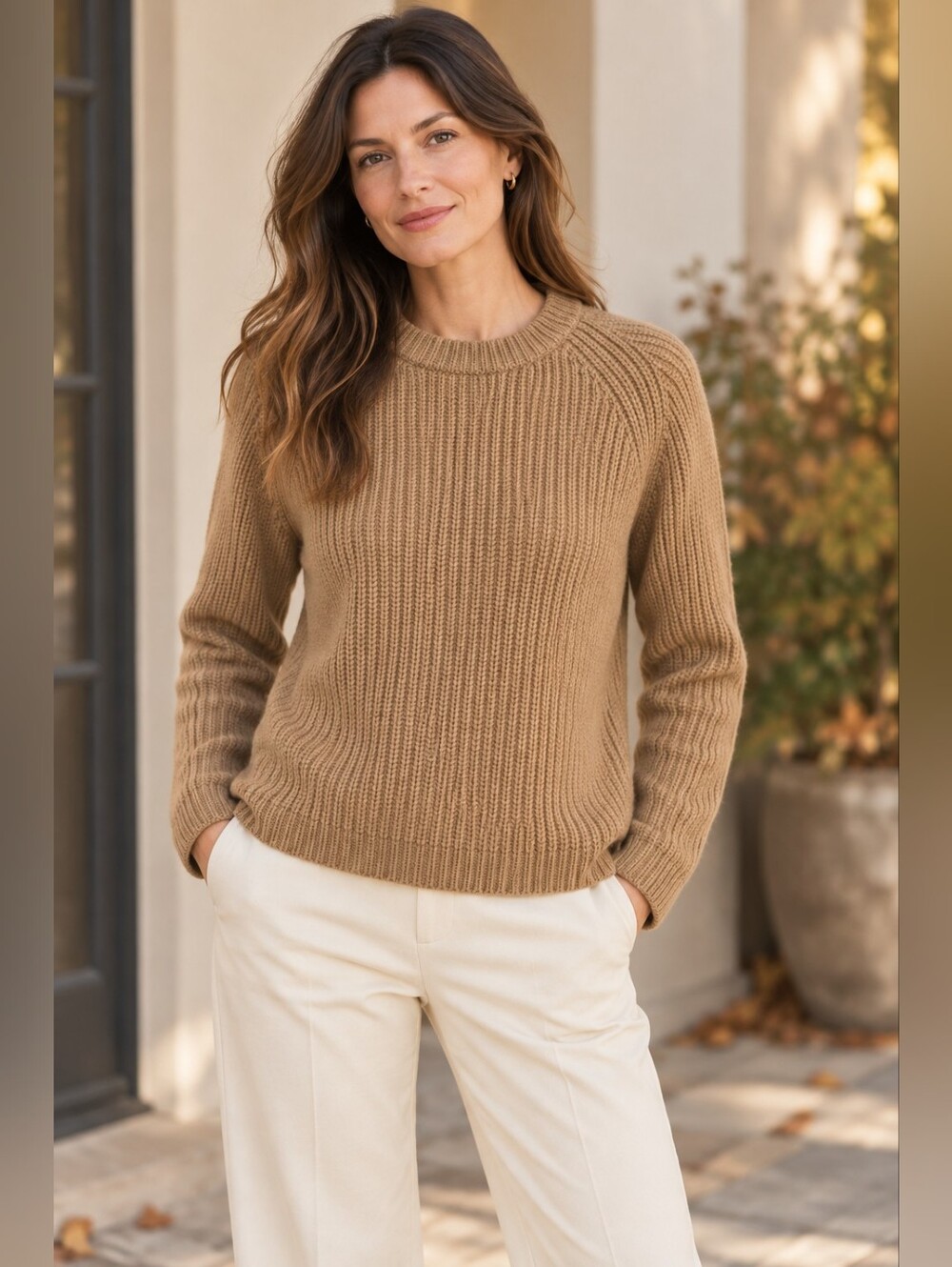 Quince Fisherman Crew Sweater M Camel Quiet Luxury Coastal Preppy Minimalist